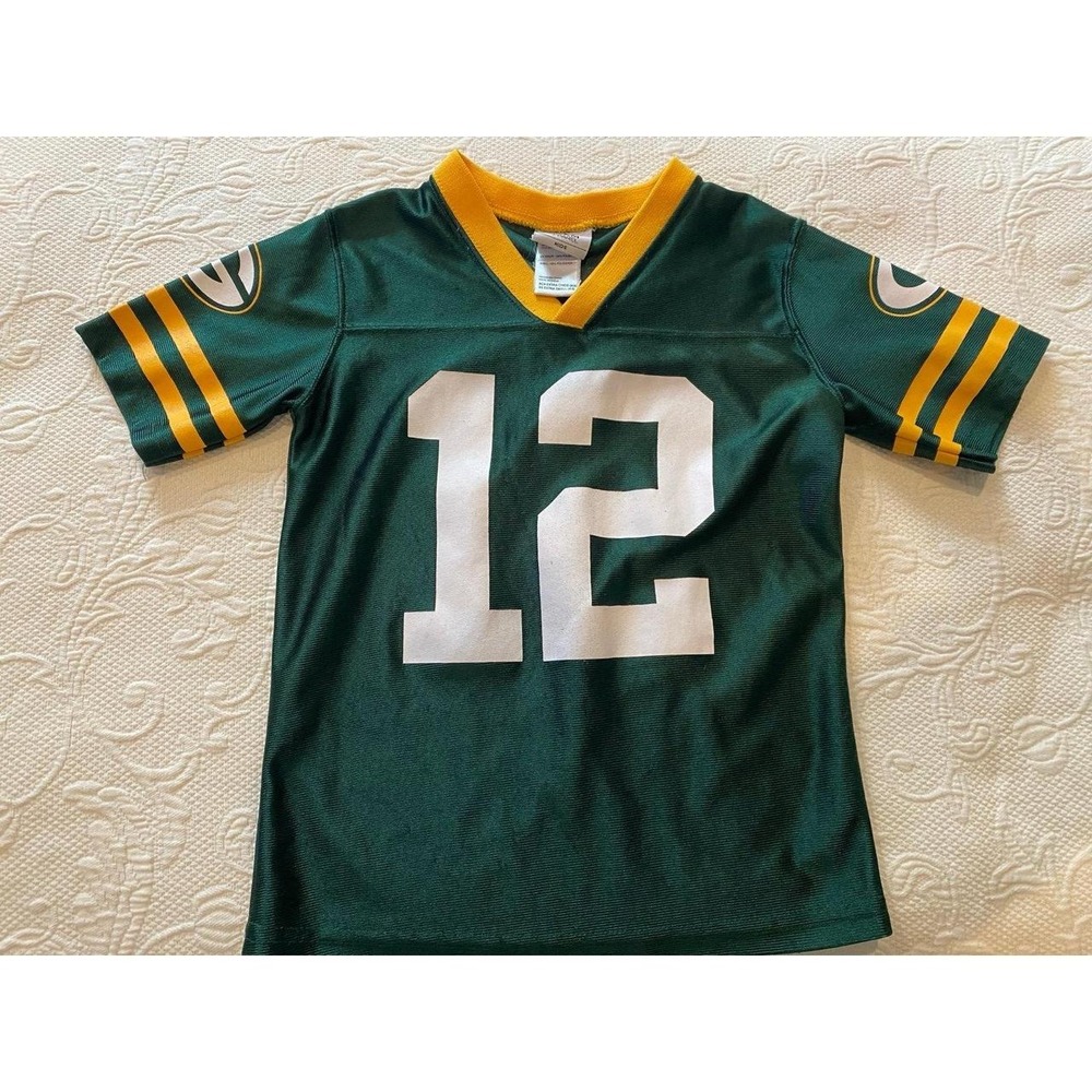 NFL Green Bay Kids XS 4-5 Rodgers 12 Yellow Collar Stripes s9